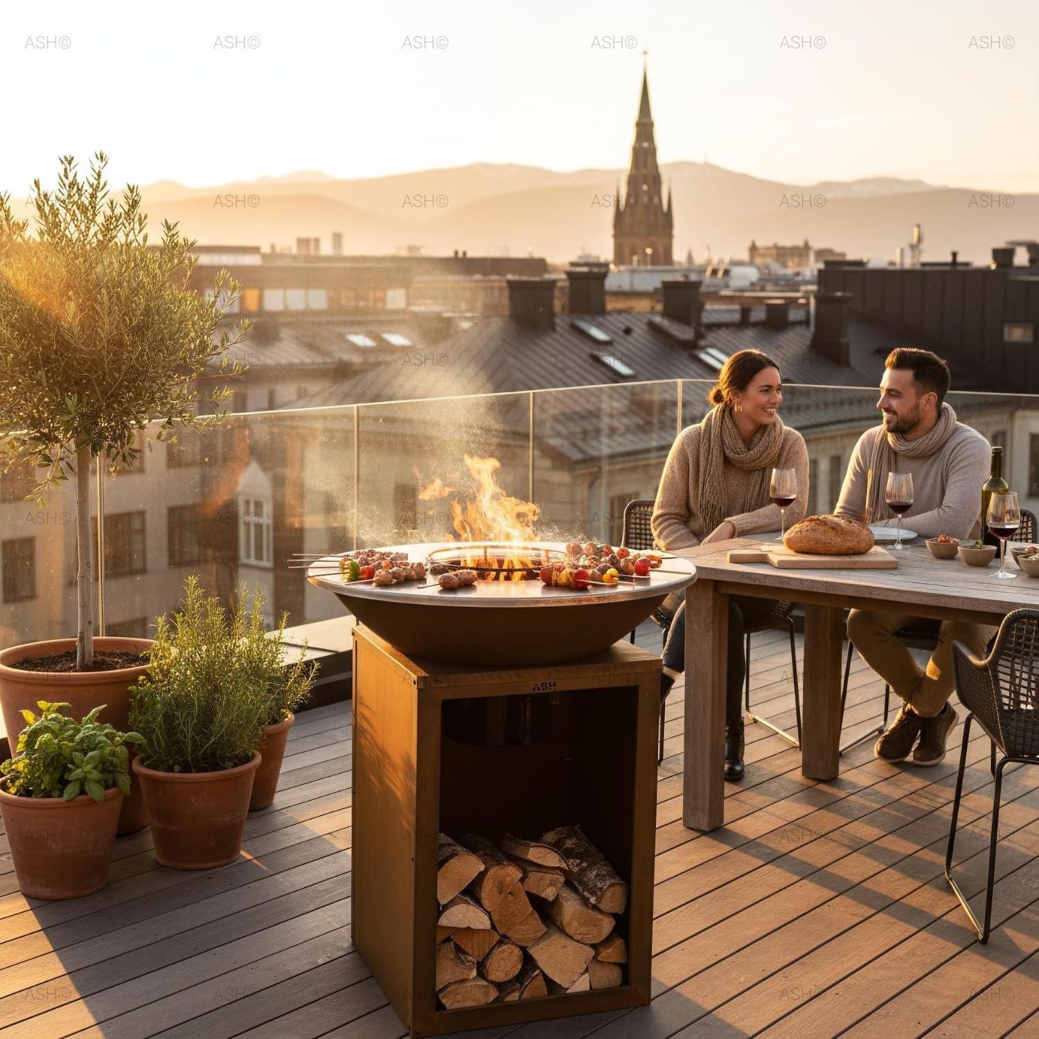 Brasero ASH Solaris rangement bois integre sous le foyer