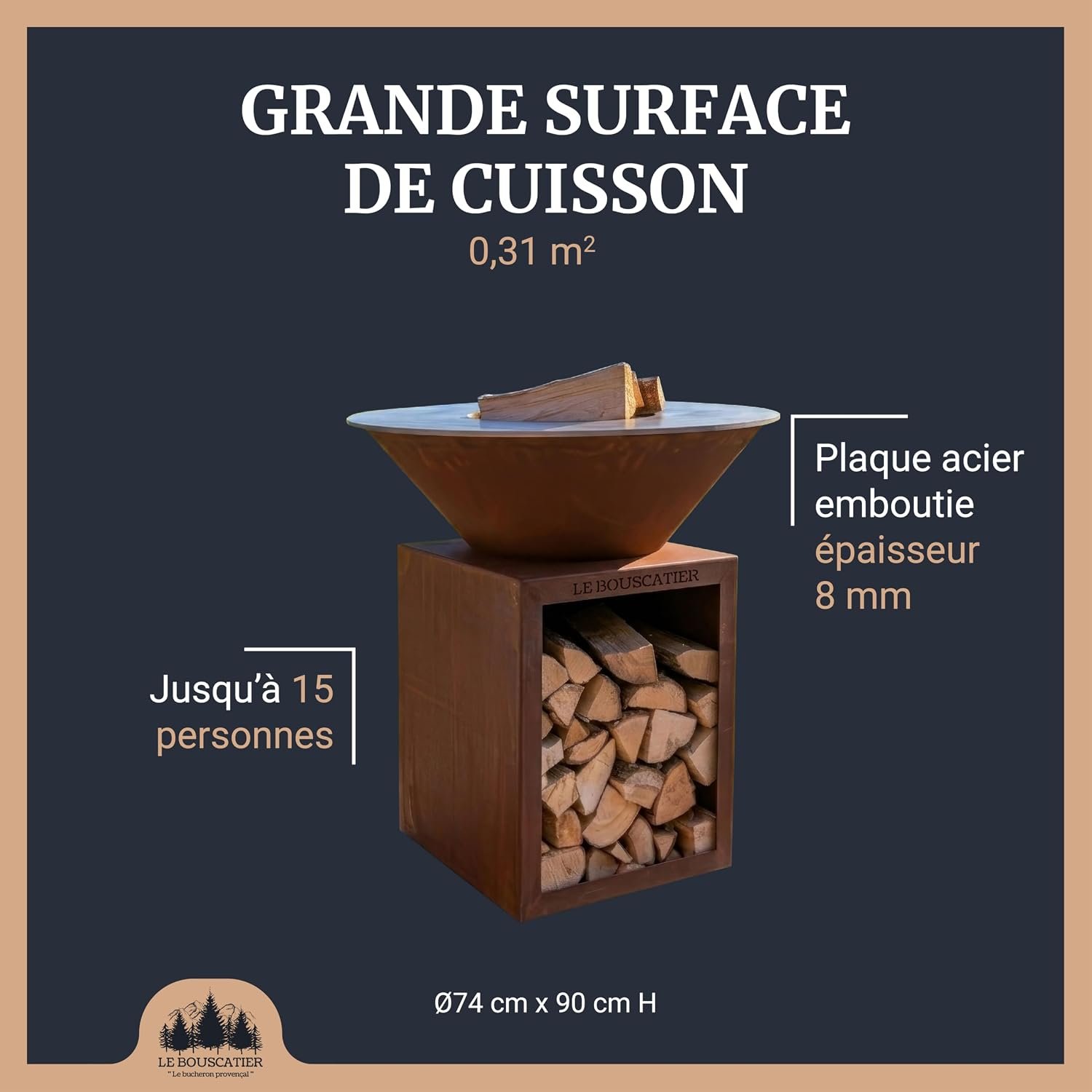 Avis brasero plancha Lou Bouscarian rond 74 cm Le Bouscatier — ambiance terrasse